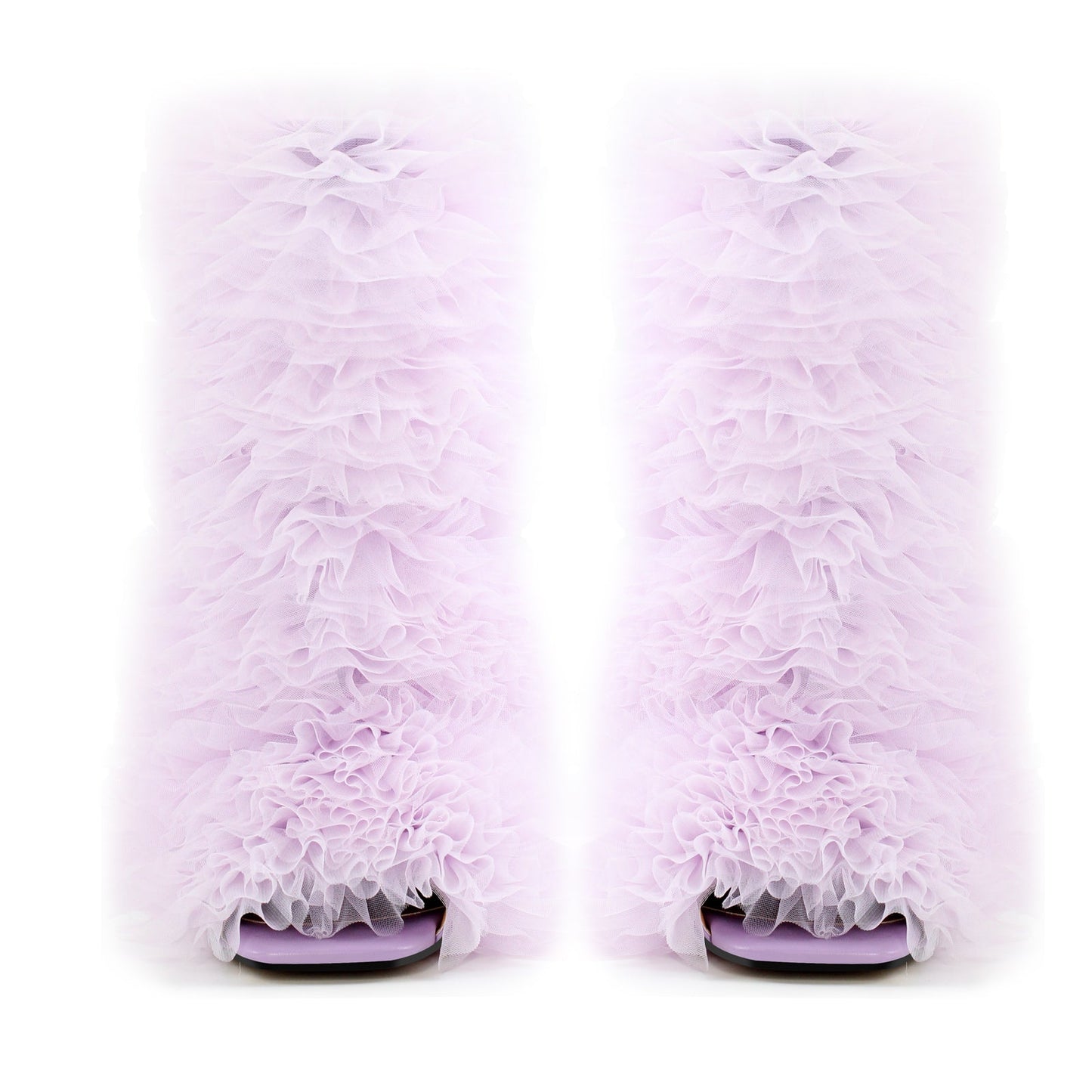 Purple Ruffled Lace Open Toe Stiletto Ankle Boots - Onlymaker