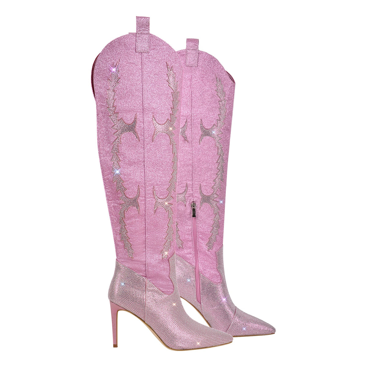 Pointed Toe Stiletto Rhinestone Over The Knee Boots - Onlymaker