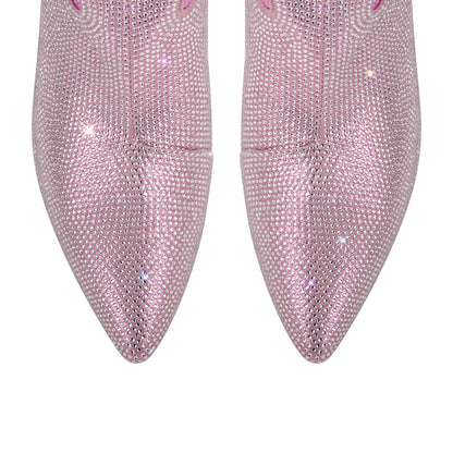 Pointed Toe Stiletto Rhinestone Over The Knee Boots - Onlymaker