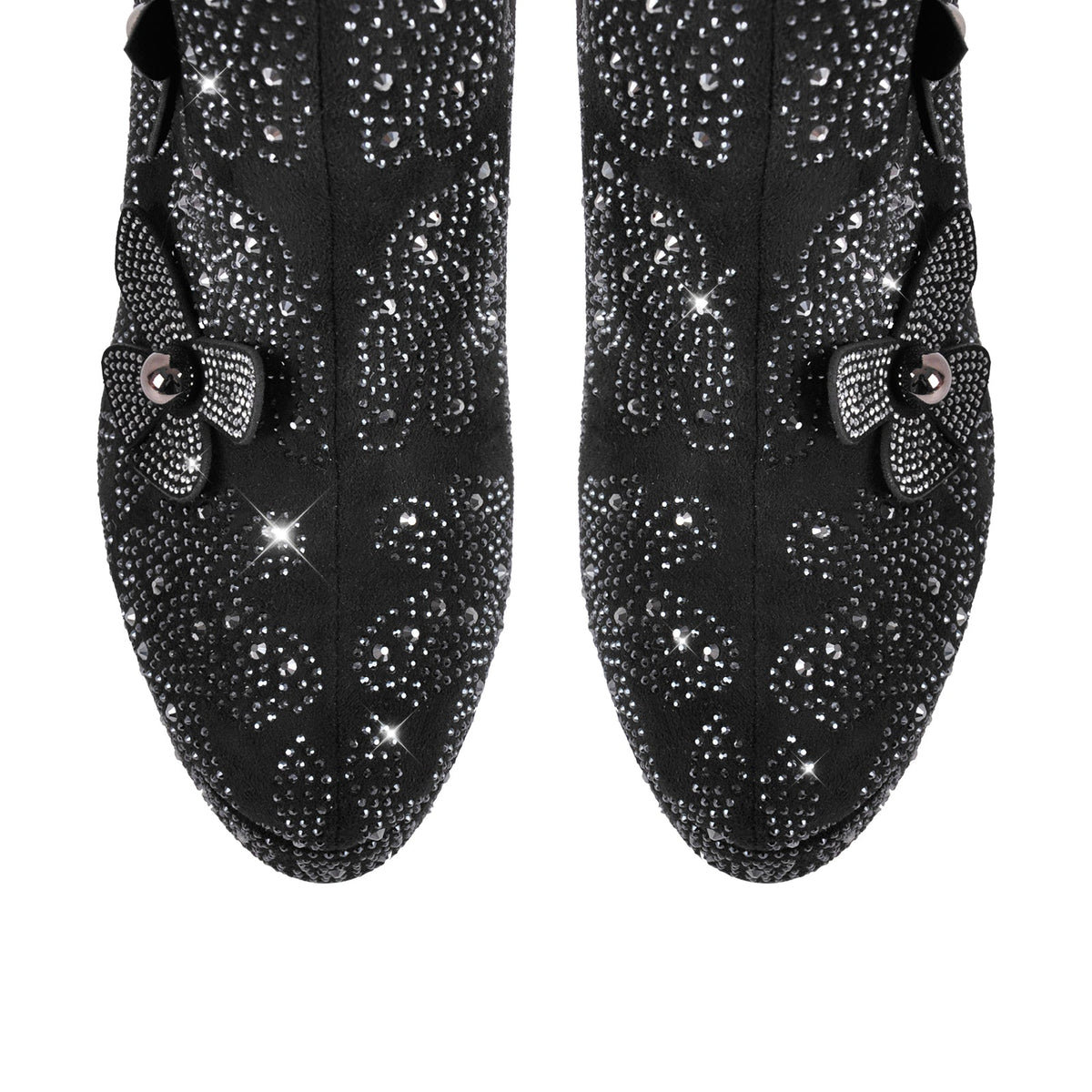 Platform Rhinestone Flower Knee High Boots - Onlymaker