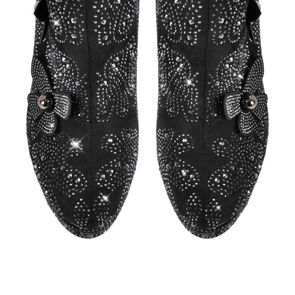 Platform Rhinestone Flower Knee High Boots - Onlymaker
