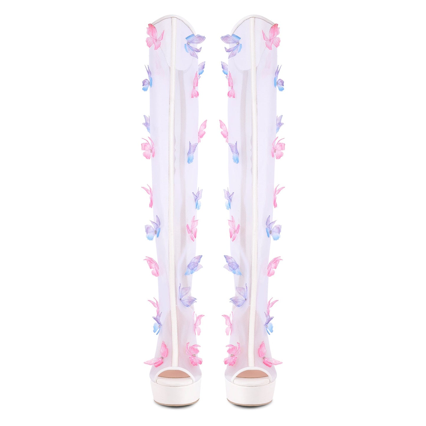 Mesh Open Toe Platform Butterfly Thigh High Boots - Onlymaker