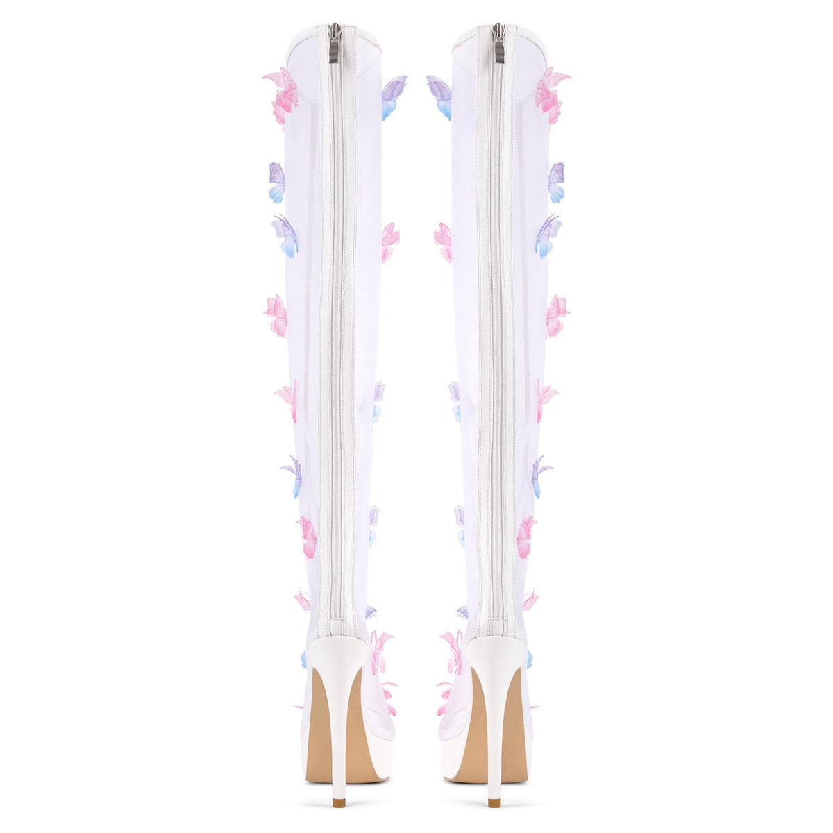 Mesh Open Toe Platform Butterfly Thigh High Boots - Onlymaker