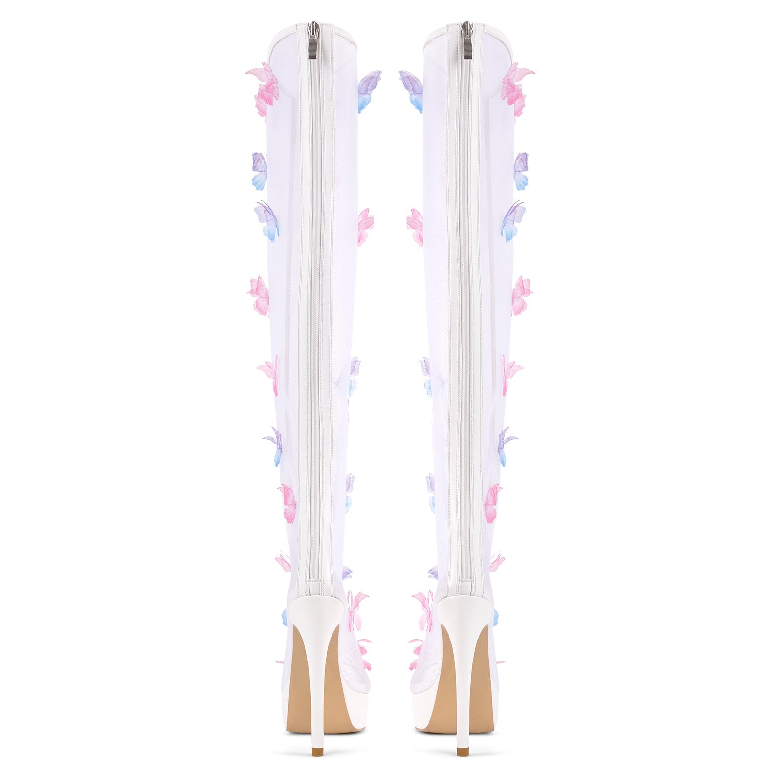 Mesh Open Toe Platform Butterfly Thigh High Boots - Onlymaker
