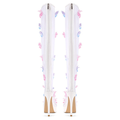 Mesh Open Toe Platform Butterfly Thigh High Boots - Onlymaker