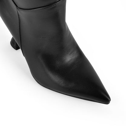 Pointed Toe Ruched Tapered Heel Thigh High Boots - Onlymaker