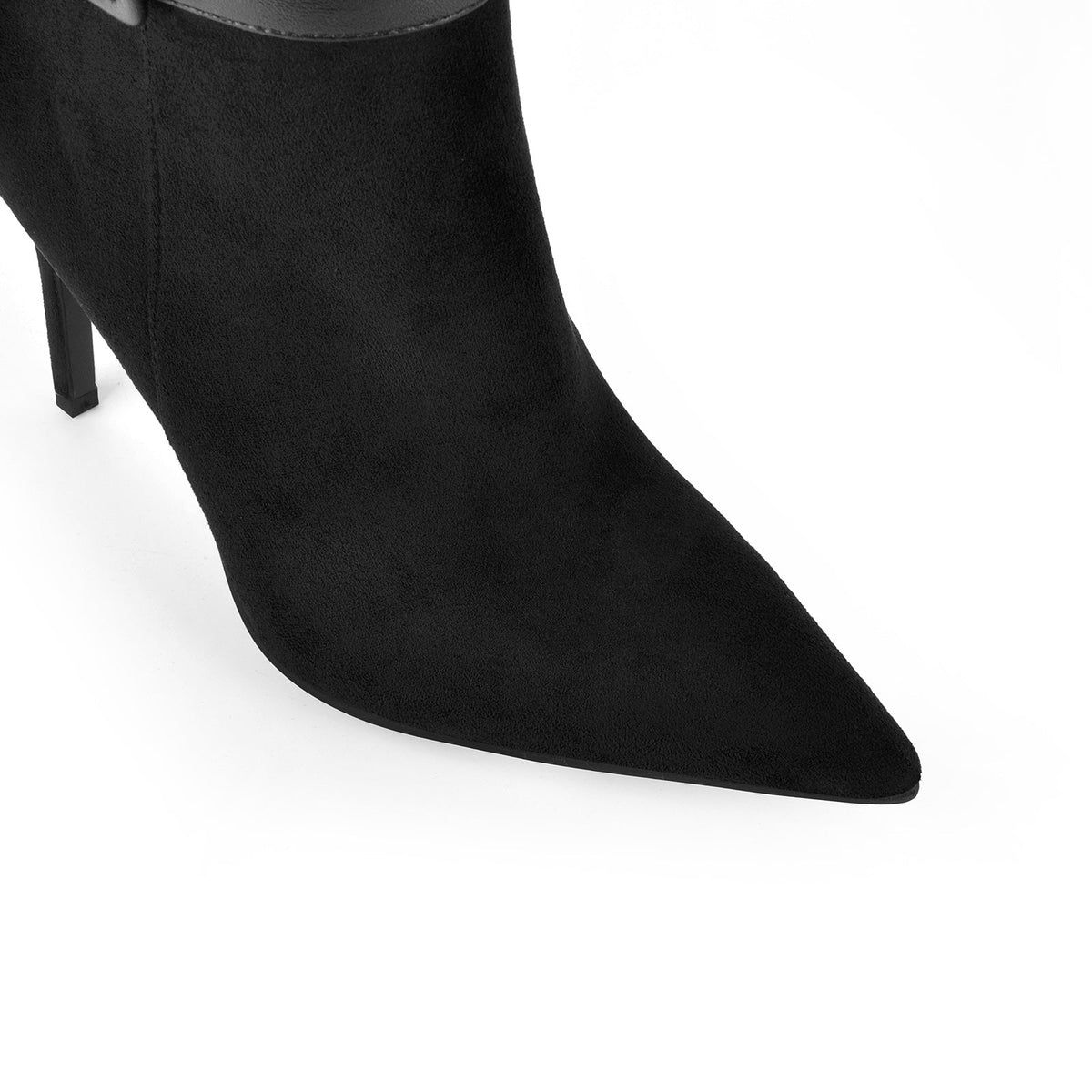 Suede Pointed Toe Buckle Strap Thigh High Boots - Onlymaker