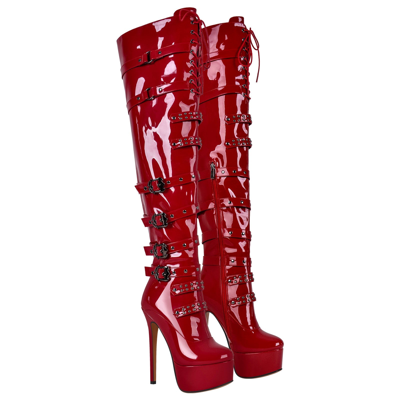 Buckles Round Toe Stilettos Over The Knee Platform Boots - Onlymaker