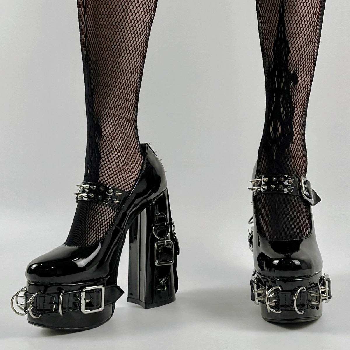 Mary Jane Rivet Platform Chunky Heel Pumps - Onlymaker