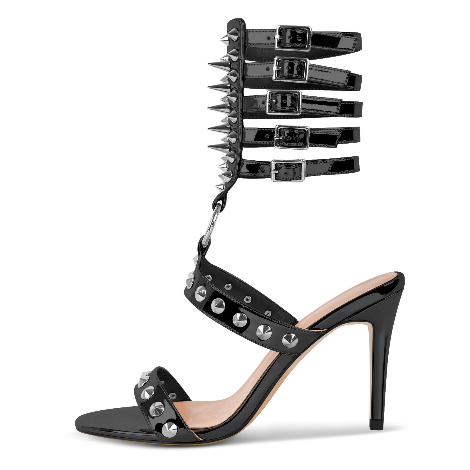 Round Toe Rivet Multi Buckle Straps Sandals - Onlymaker