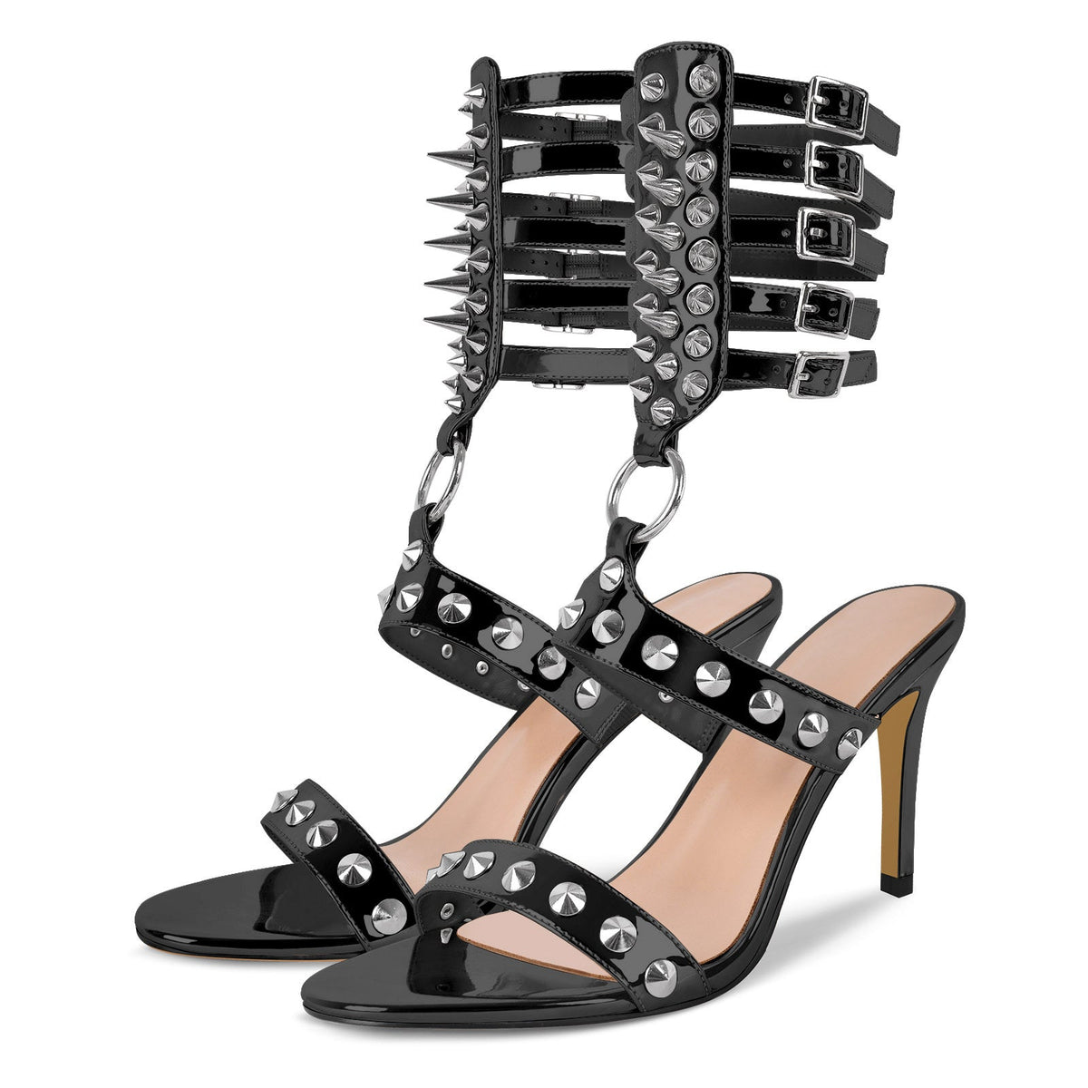 Round Toe Rivet Multi Buckle Straps Sandals - Onlymaker