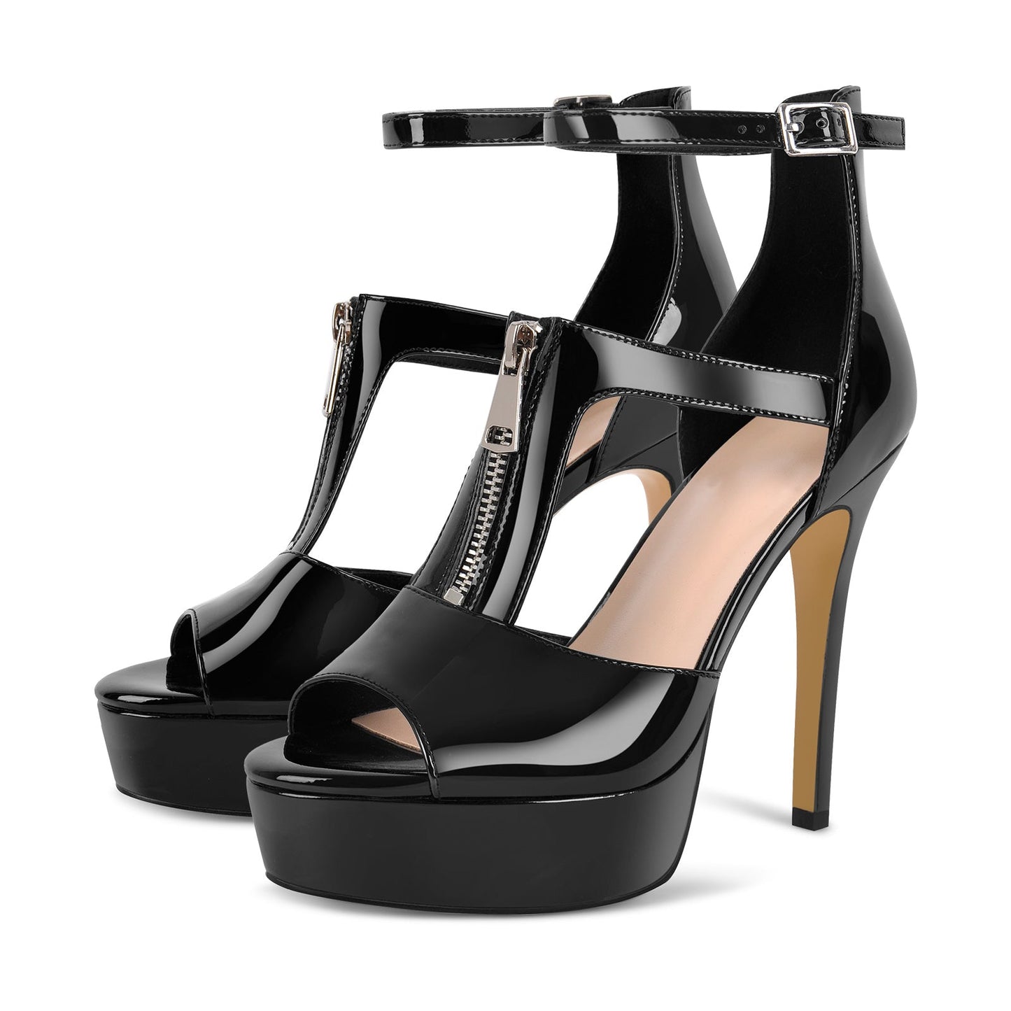 Platform Zipper Ankle Strap Stiletto Sandals - Onlymaker