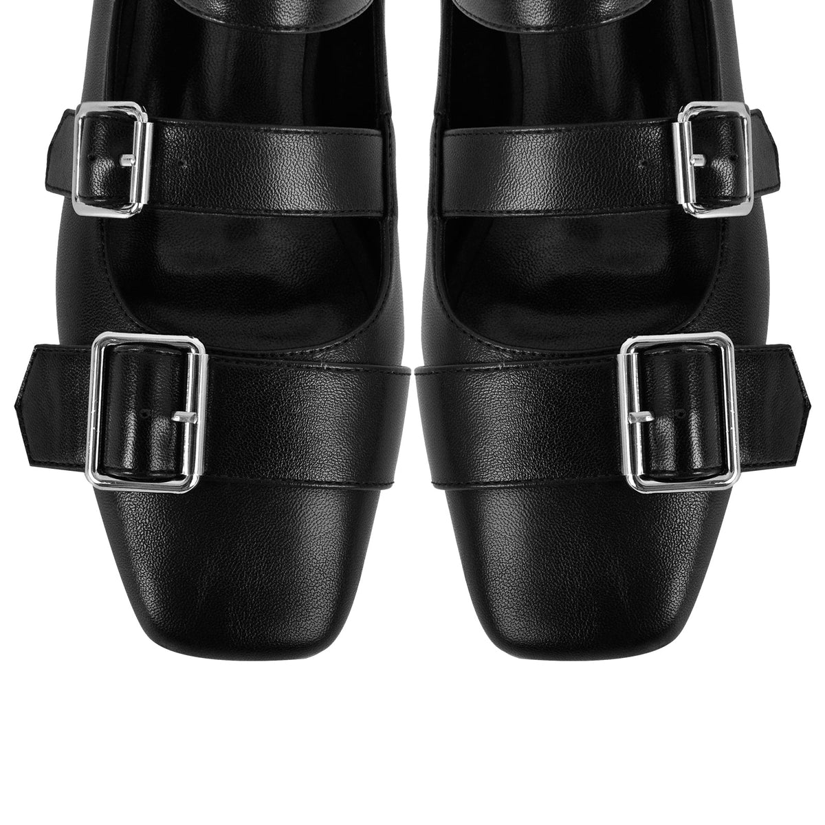 Square Toe Buckle Strap Flats - Onlymaker