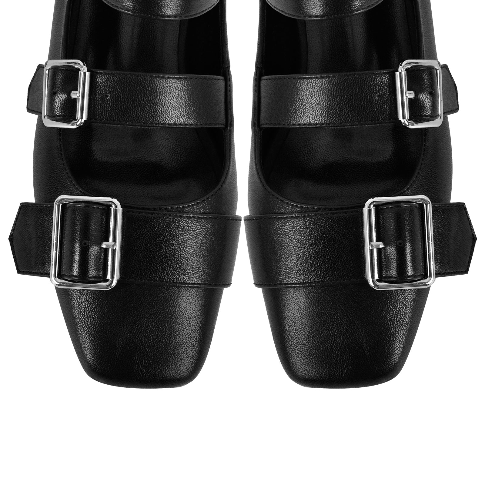Square Toe Buckle Strap Flats - Onlymaker