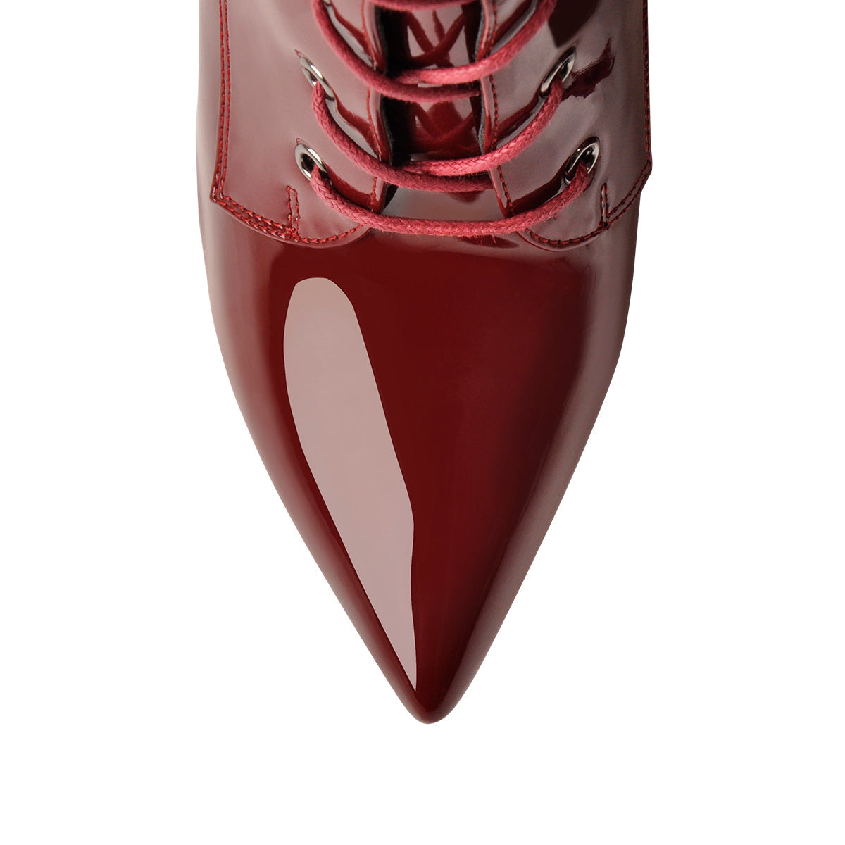 Burgundy Patent Leather Lace Up Knee High Boots - Onlymaker