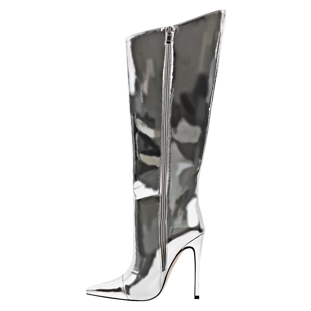 Metallic Leather Stiletto Knee High Boots - Onlymaker