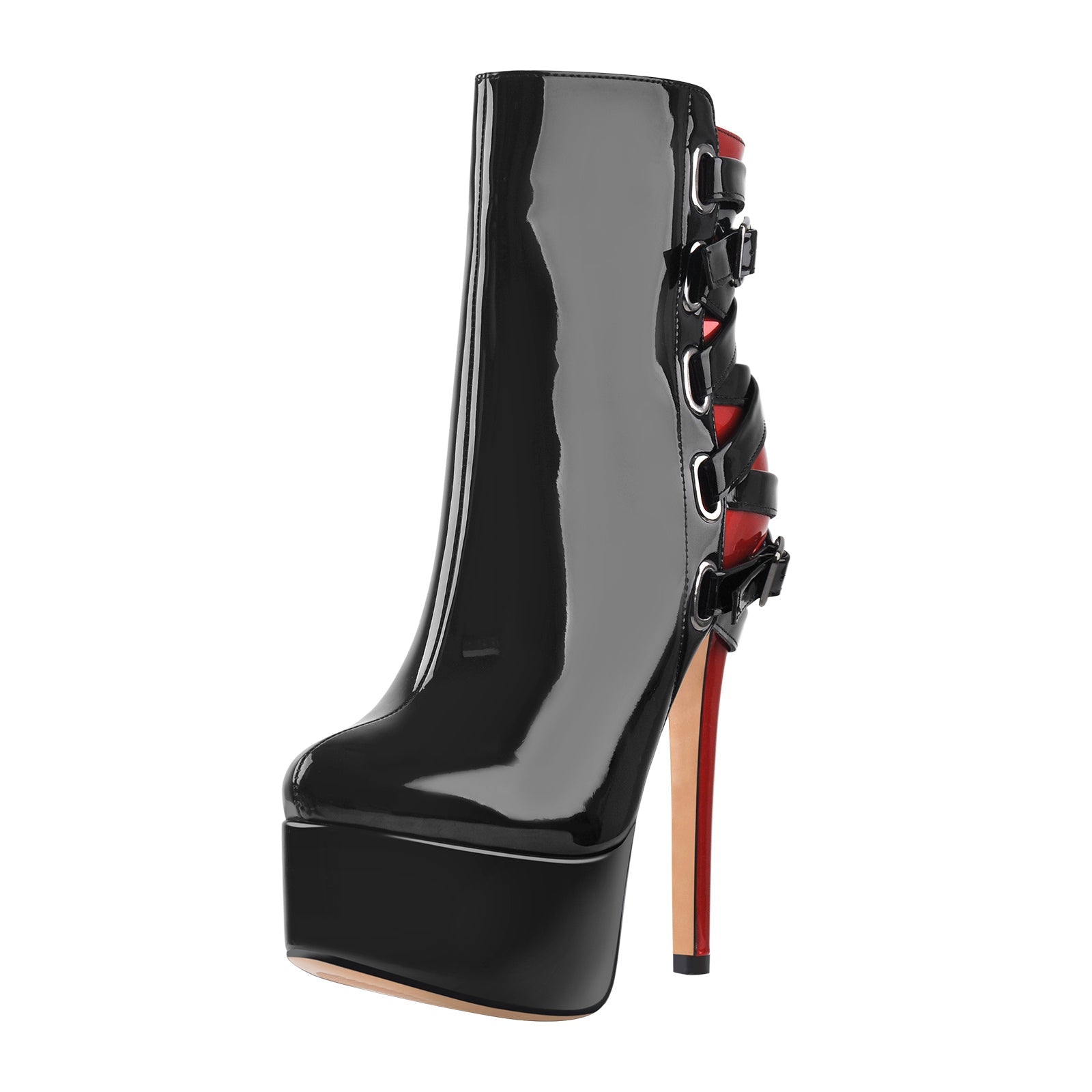Black Strap Pointed Toe Stilettos Ankle Boots - Onlymaker