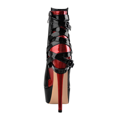 Black Strap Pointed Toe Stilettos Ankle Boots - Onlymaker