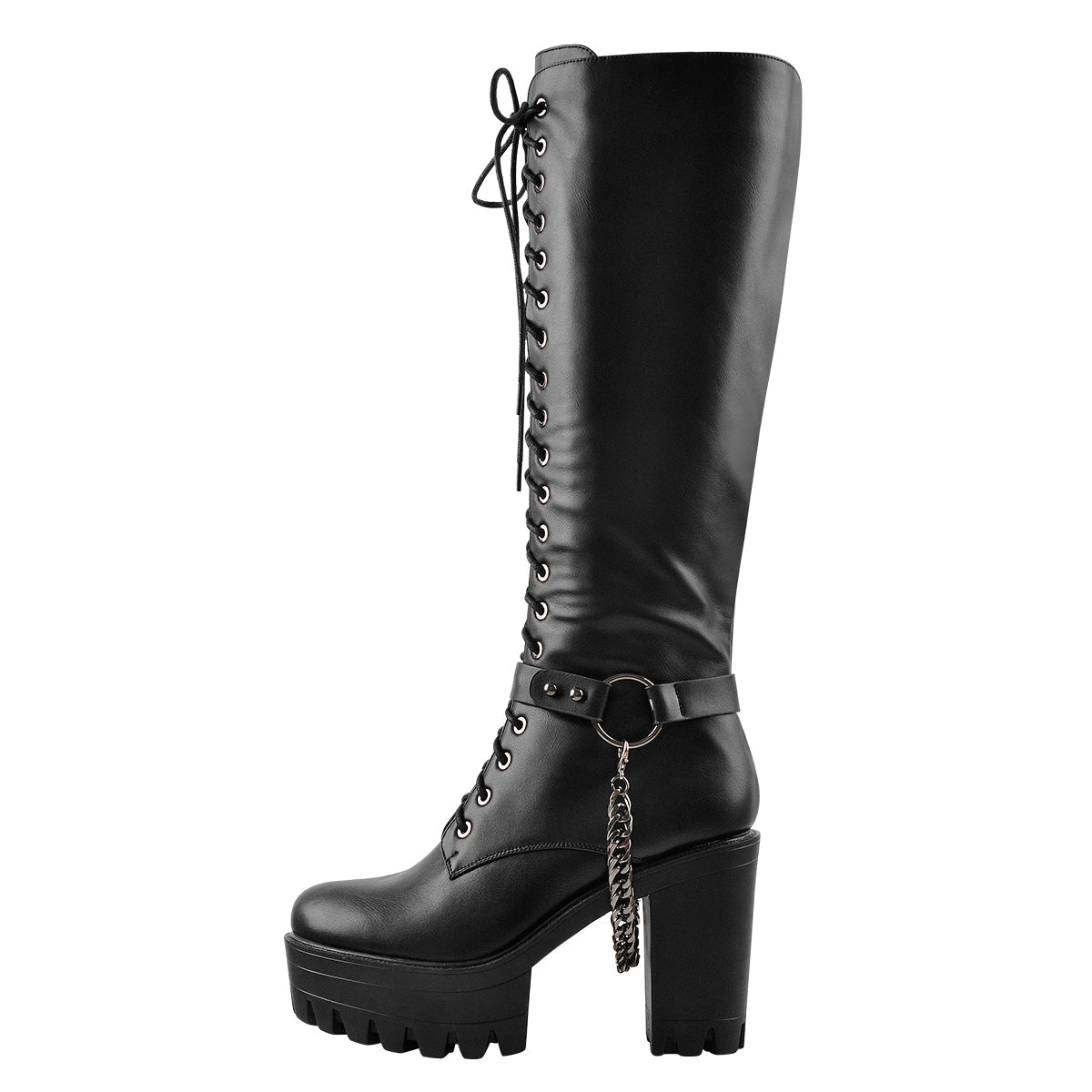 Black Platform Knee High Chunky Heel Boots - Onlymaker