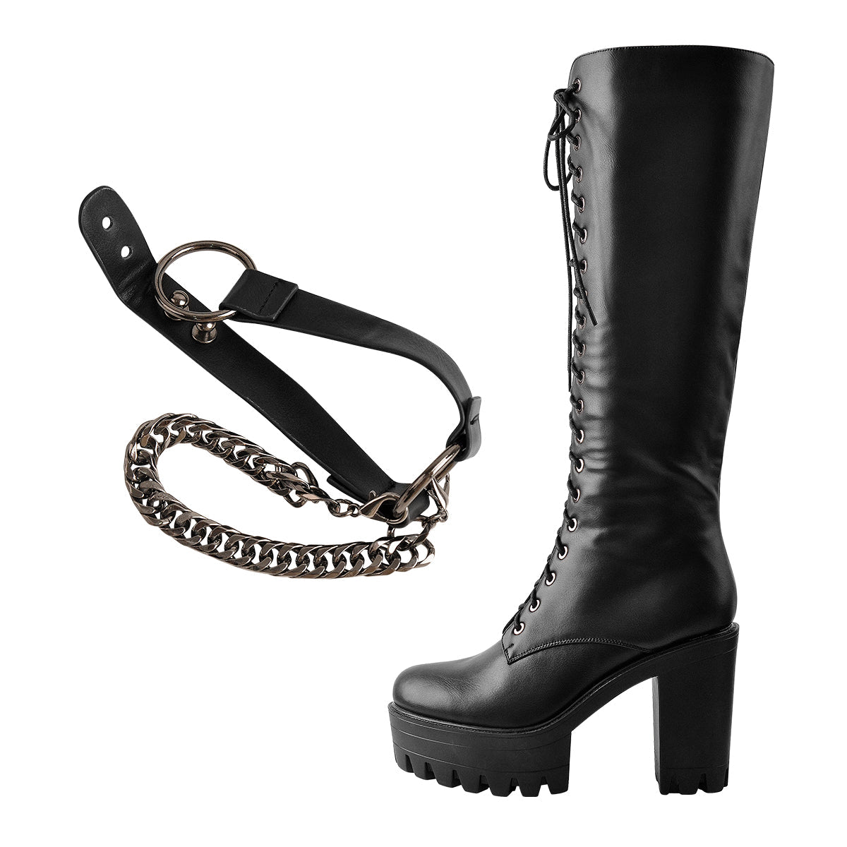 Black Platform Knee High Chunky Heel Boots - Onlymaker