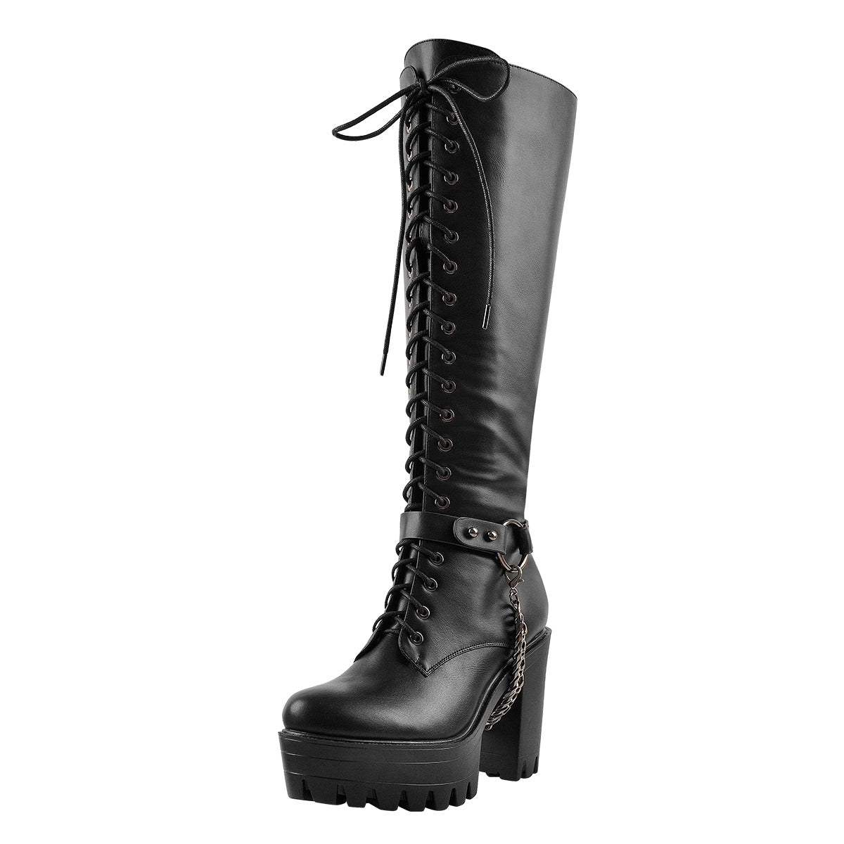 Black Platform Knee High Chunky Heel Boots - Onlymaker
