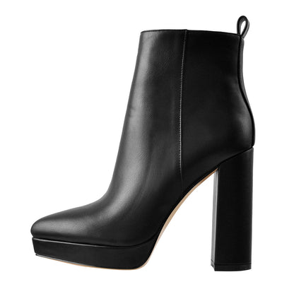 Pointed Toe Chunky Heel Ankle Boots - Onlymaker