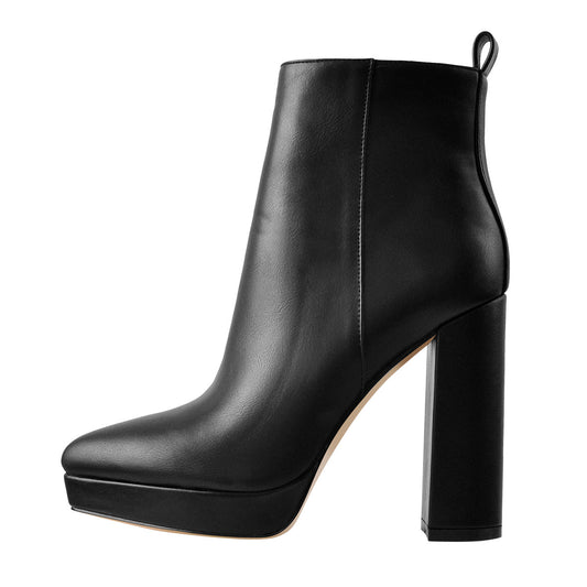 Pointed Toe Chunky Heel Ankle Boots - Onlymaker