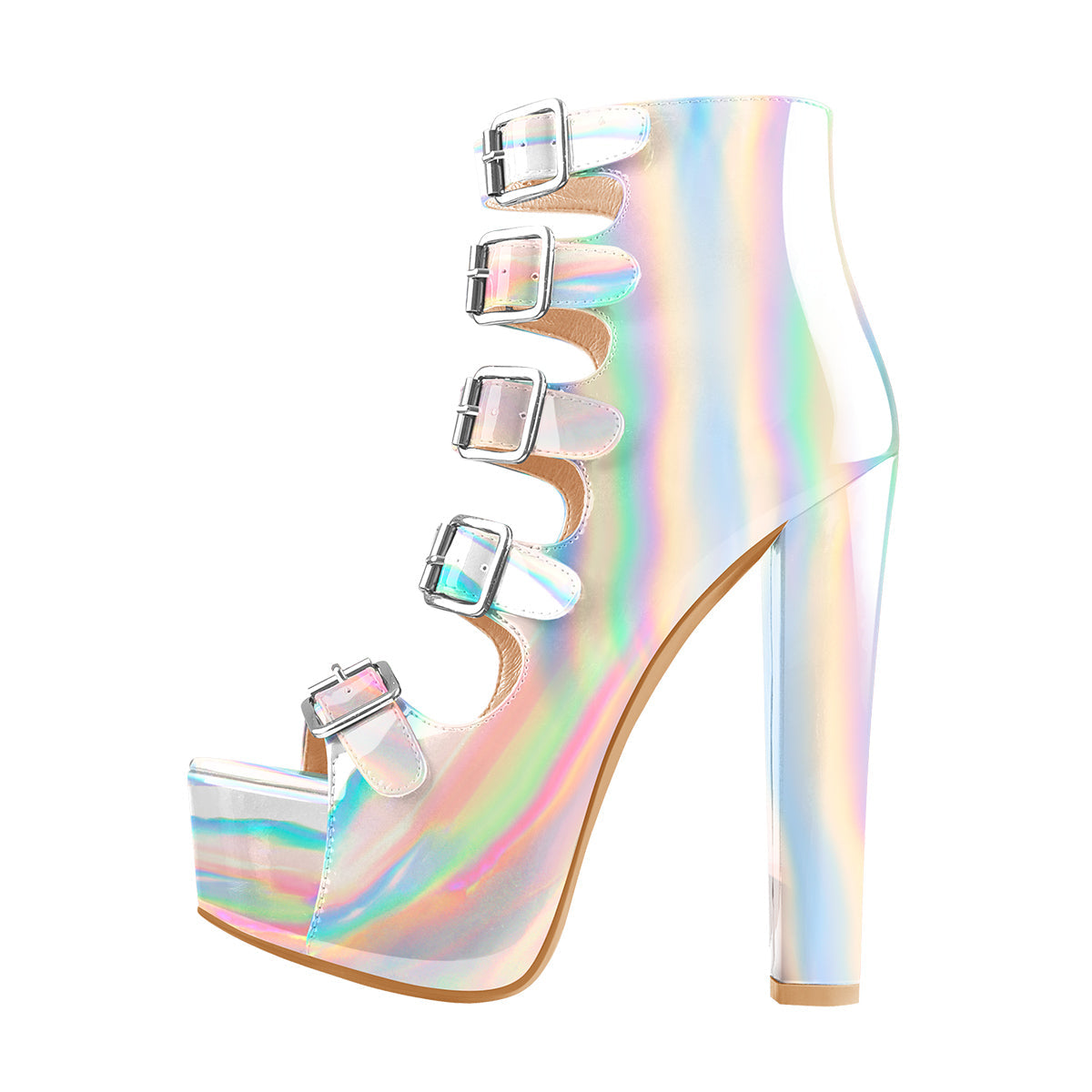 Five Buckle Strap Chunky Heels Sandals Boots - Onlymaker