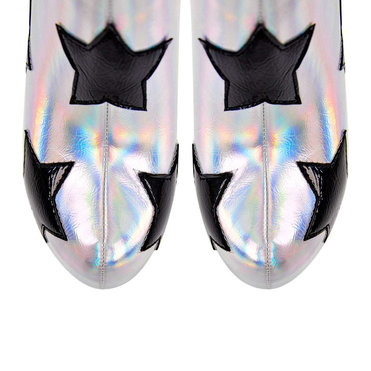 Platform Round Toe Chunky Heel Silver Star Boots - Onlymaker