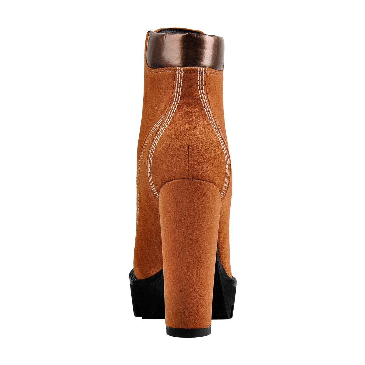 Brown Round Toe Platform Lace Chunky High Heels Ankle Boots - Onlymaker