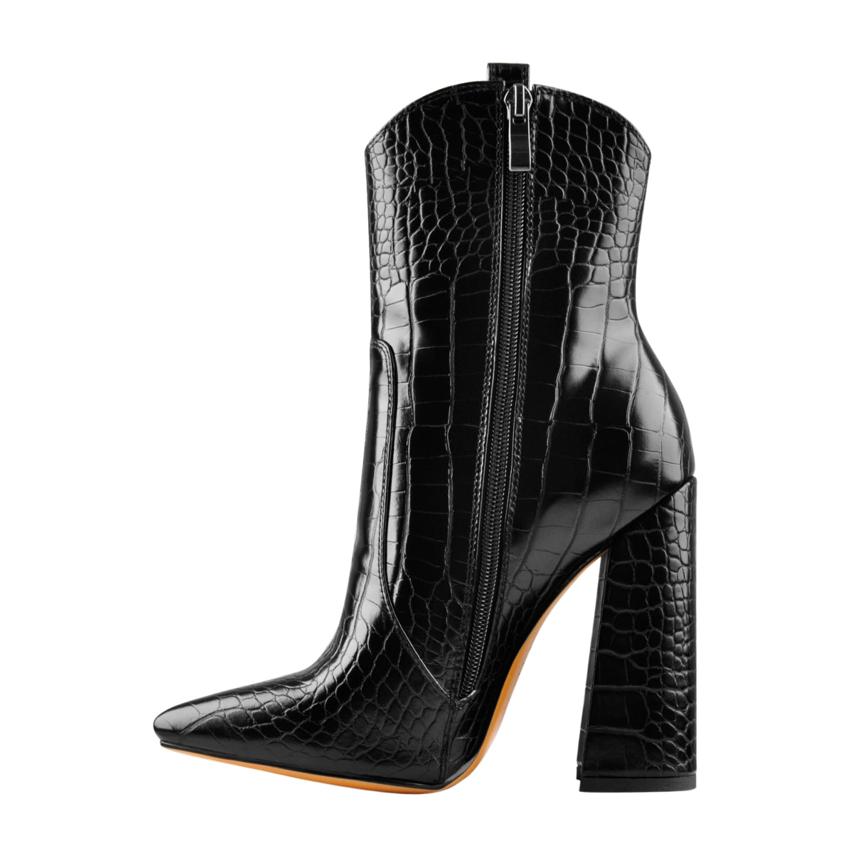 Black Pointed Toe Chunky Ankle Boots - Onlymaker