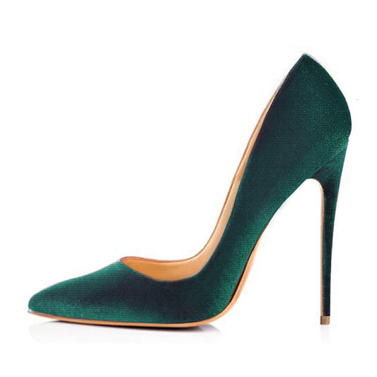 8cm 10cm 12cm Retro Green Classic Velvet Stilettos - Onlymaker
