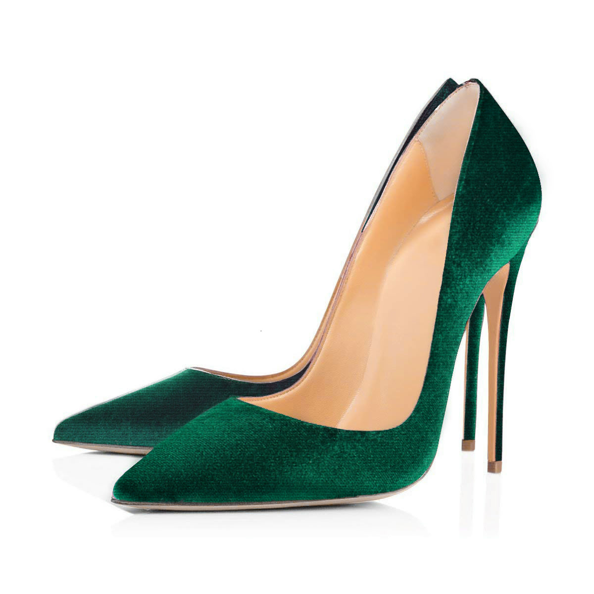 8cm 10cm 12cm Retro Green Classic Velvet Stilettos - Onlymaker
