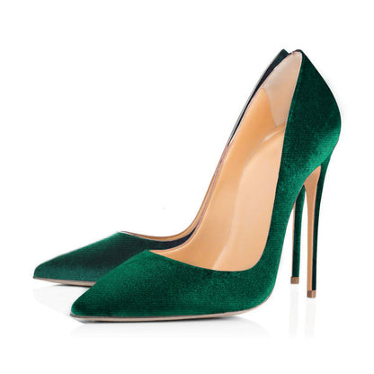8cm 10cm 12cm Retro Green Classic Velvet Stilettos - Onlymaker