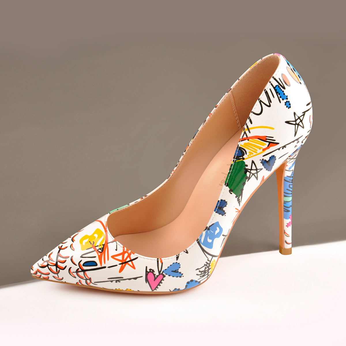 Graffiti Colorful Stiletto Pointed Toe 12cm High Heels Pumps - Onlymaker
