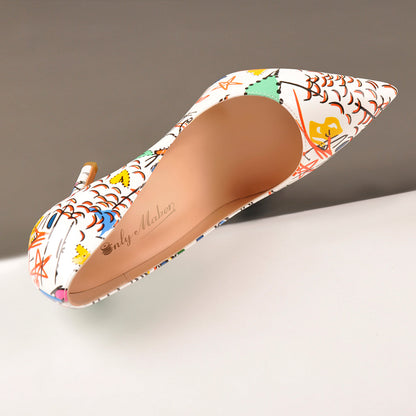 Graffiti Colorful Stiletto Pointed Toe 12cm High Heels Pumps - Onlymaker
