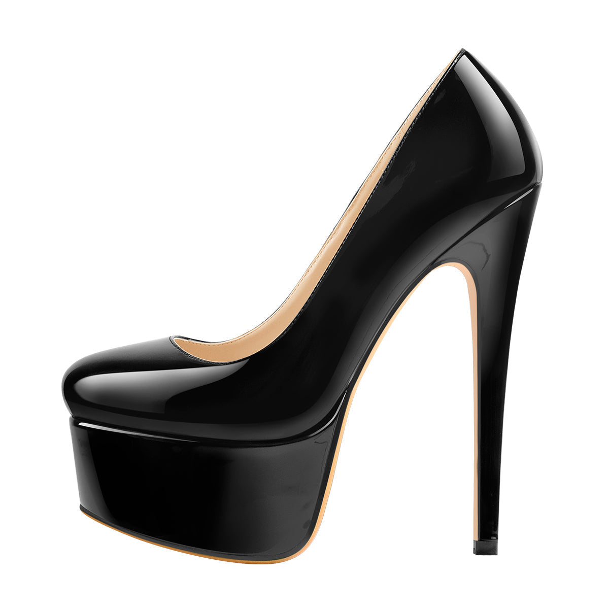 Platform Patent Leather Rounde Toe High Heels Pumps - Onlymaker