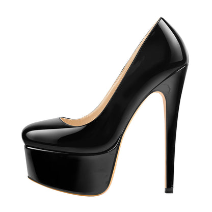 Platform Patent Leather Rounde Toe High Heels Pumps - Onlymaker