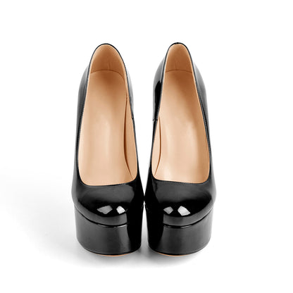 Platform Patent Leather Rounde Toe High Heels Pumps - Onlymaker