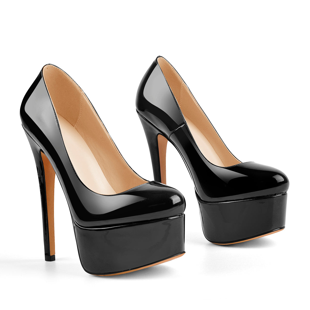 Platform Patent Leather Rounde Toe High Heels Pumps - Onlymaker