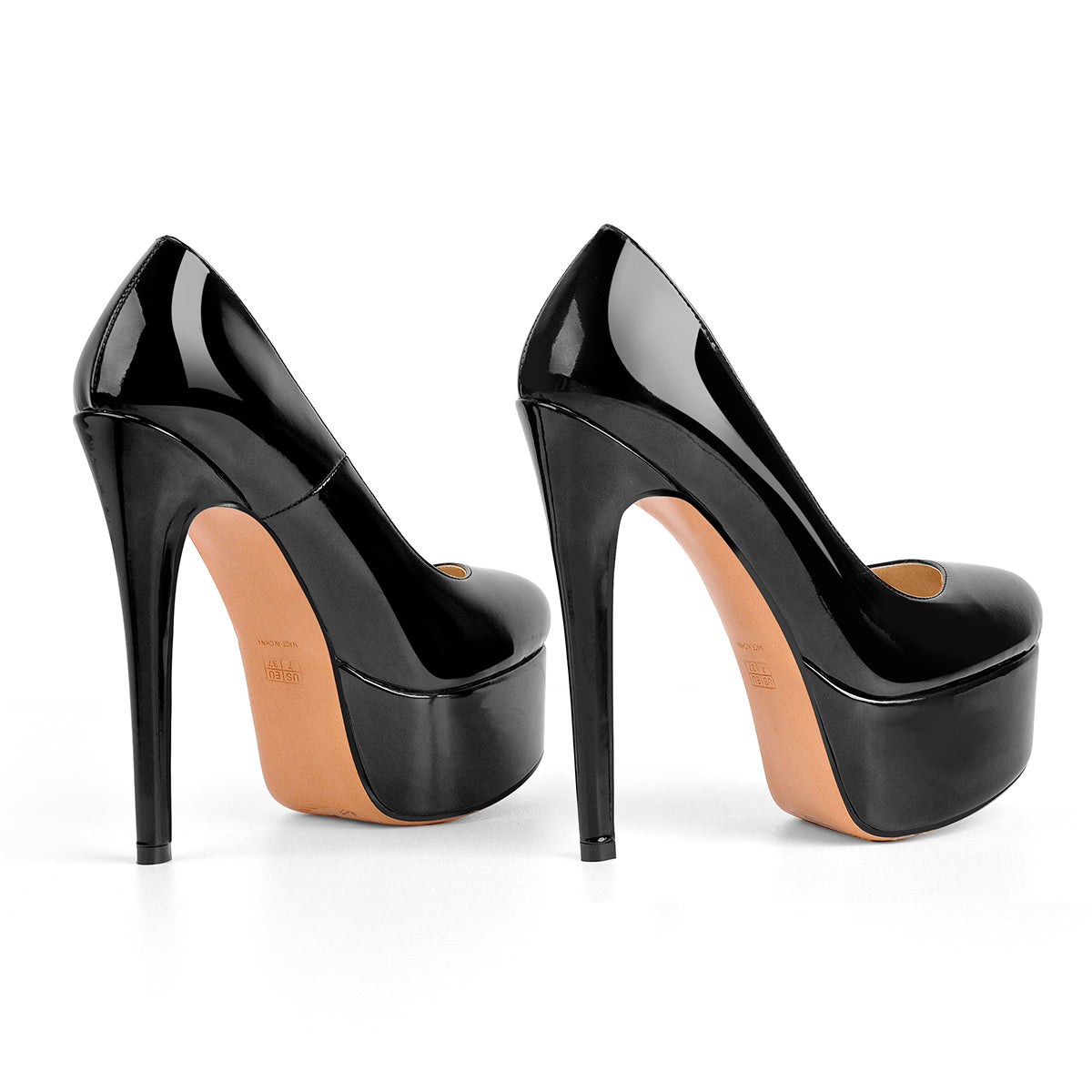 Platform Patent Leather Rounde Toe High Heels Pumps - Onlymaker