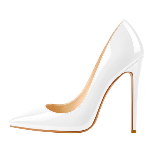 8cm 10cm 12cm Patent White Pointed Toe High Heel Pumps - Onlymaker