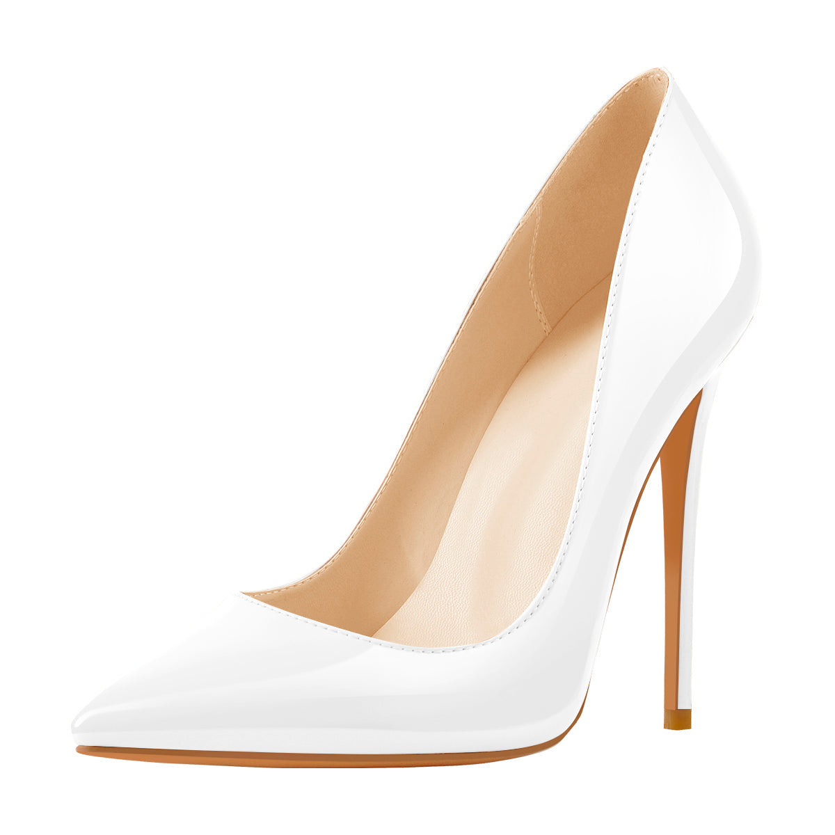 8cm 10cm 12cm Patent White Pointed Toe High Heel Pumps - Onlymaker