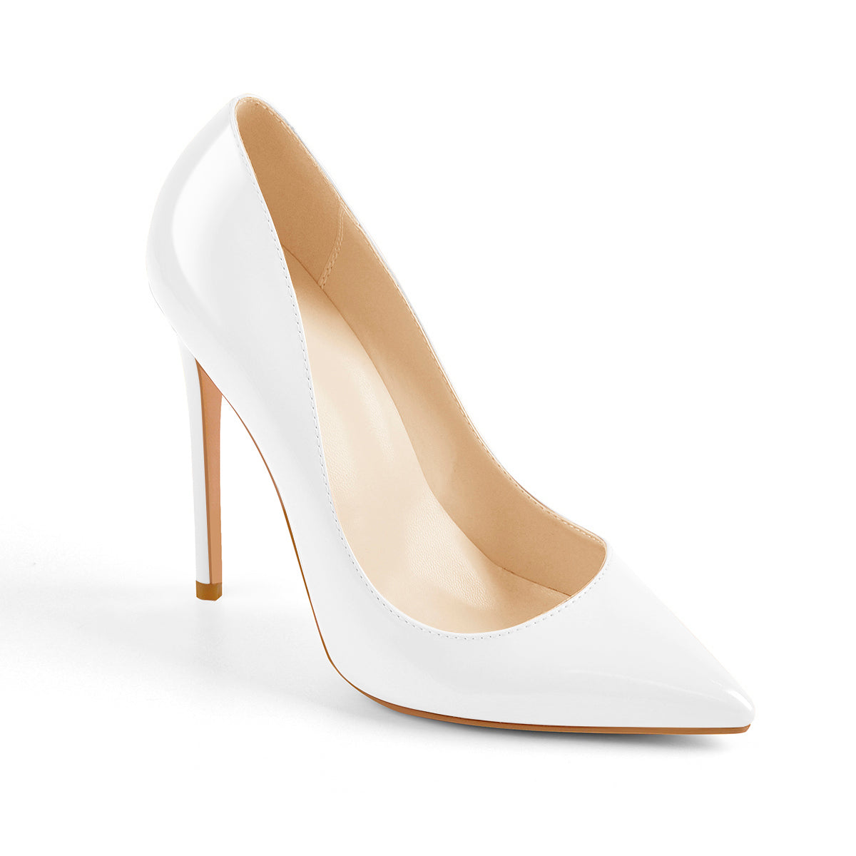 8cm 10cm 12cm Patent White Pointed Toe High Heel Pumps - Onlymaker