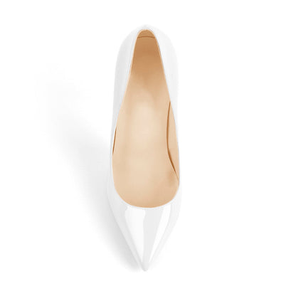 8cm 10cm 12cm Patent White Pointed Toe High Heel Pumps - Onlymaker