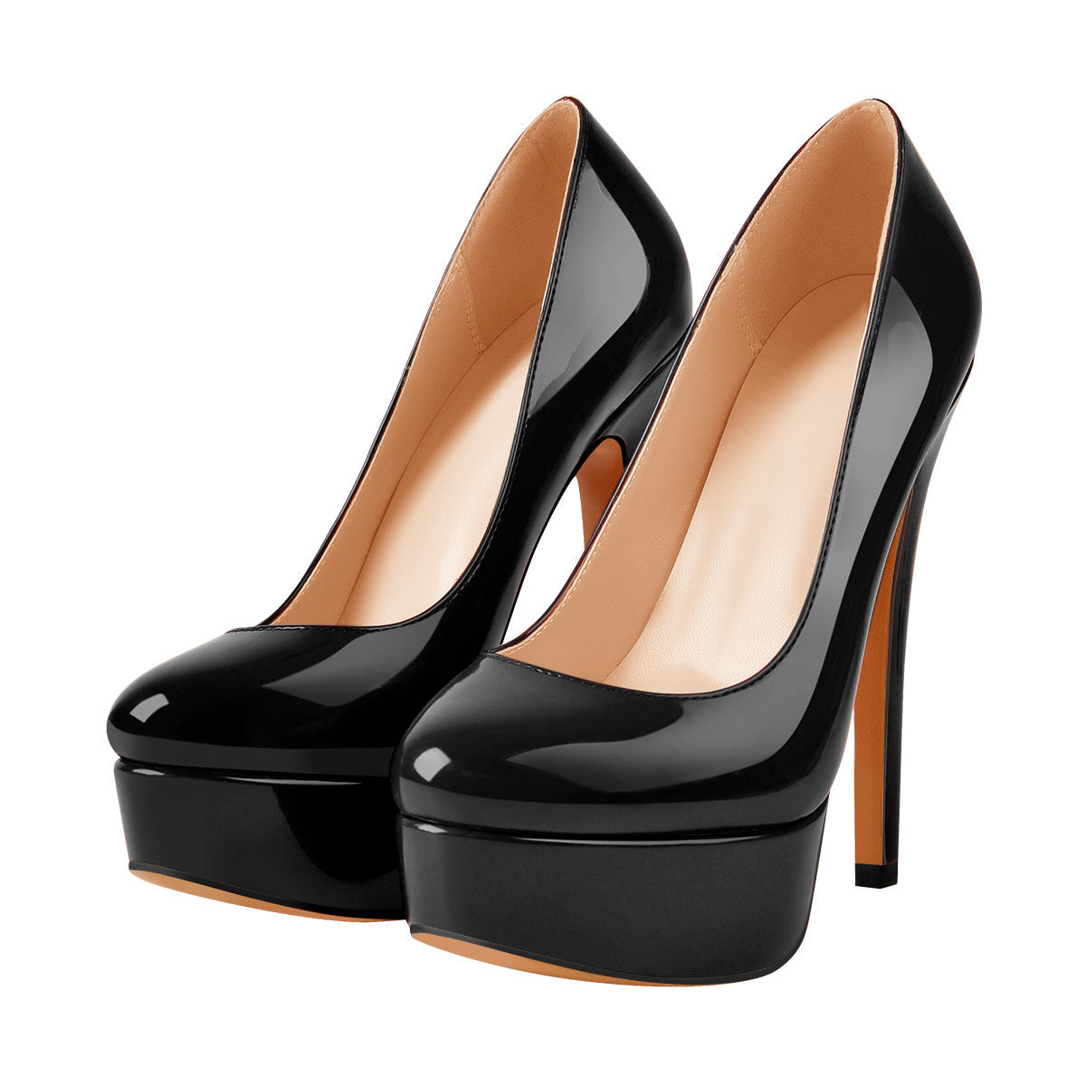 Black Round Toe Stiletto High Heels Slip-on Pumps - Onlymaker