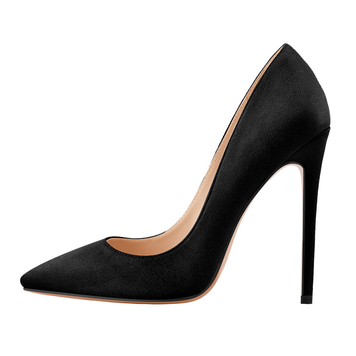 8cm 10cm 12cm Black Suede Pointed Toe Slip On High Heel Pumps - Onlymaker