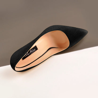 8cm 10cm 12cm Black Suede Pointed Toe Slip On High Heel Pumps - Onlymaker