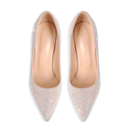 Pointed Toe Rhinestone Suede Stiletto Pumps - Onlymaker