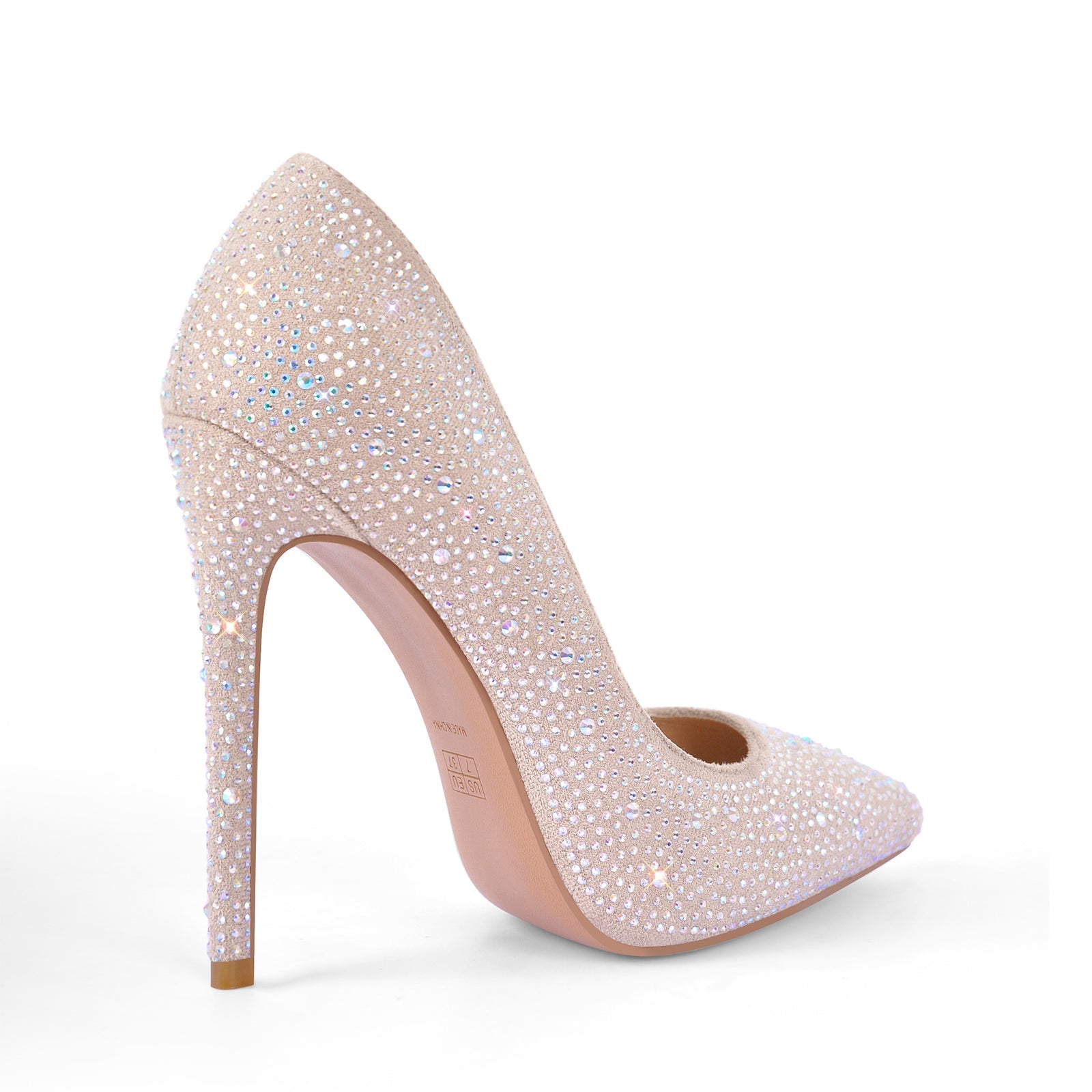 Pointed Toe Rhinestone Suede Stiletto Pumps - Onlymaker